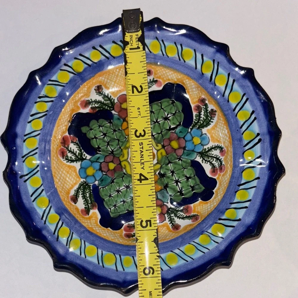 Talavera Hernandez Vintage Blue green floral Mexican Ceramic Decorative Plate 6”